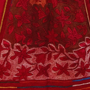 Dark Red Colour Base Kantha Stitched Stole