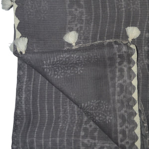 Deep Grey With White Printed Kota Saree