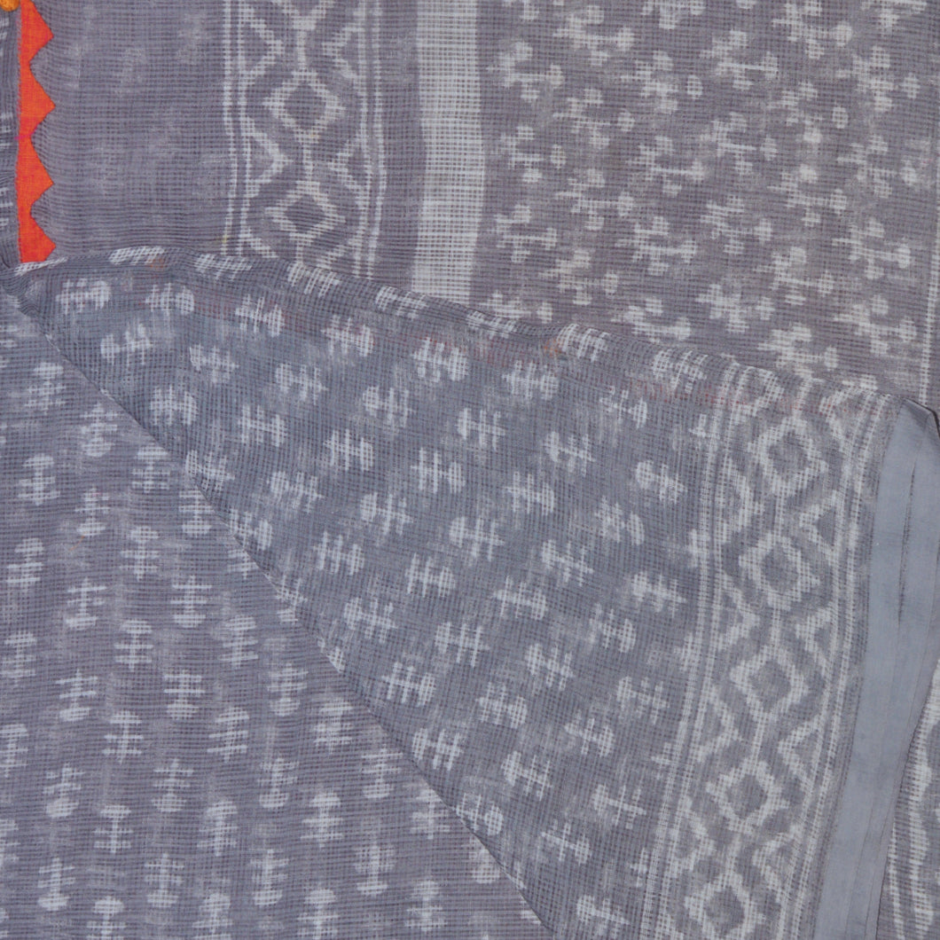 Deep Grey With White Printed Kota Saree