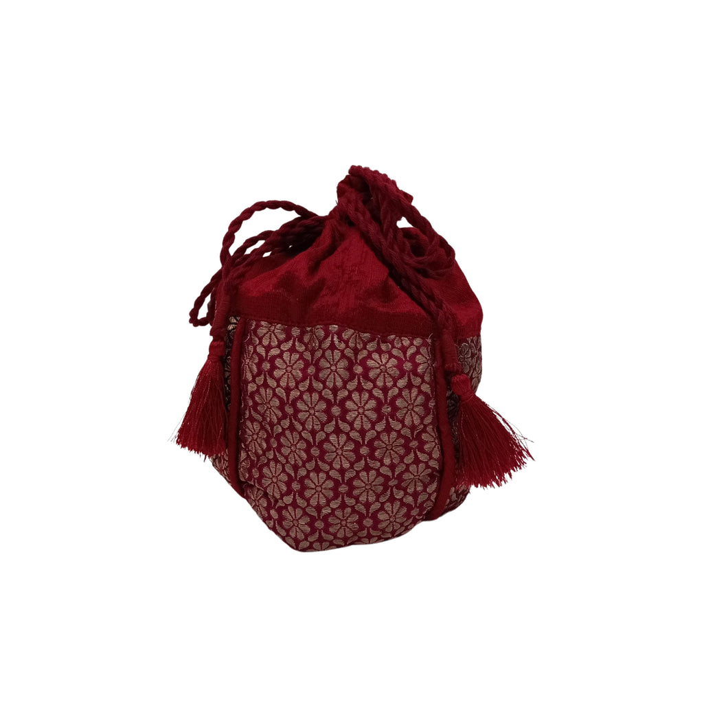 Deep Red Square Silk Batua Bag