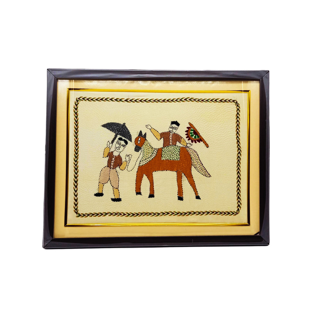 Framed Man On Horse Design Wall Hanging