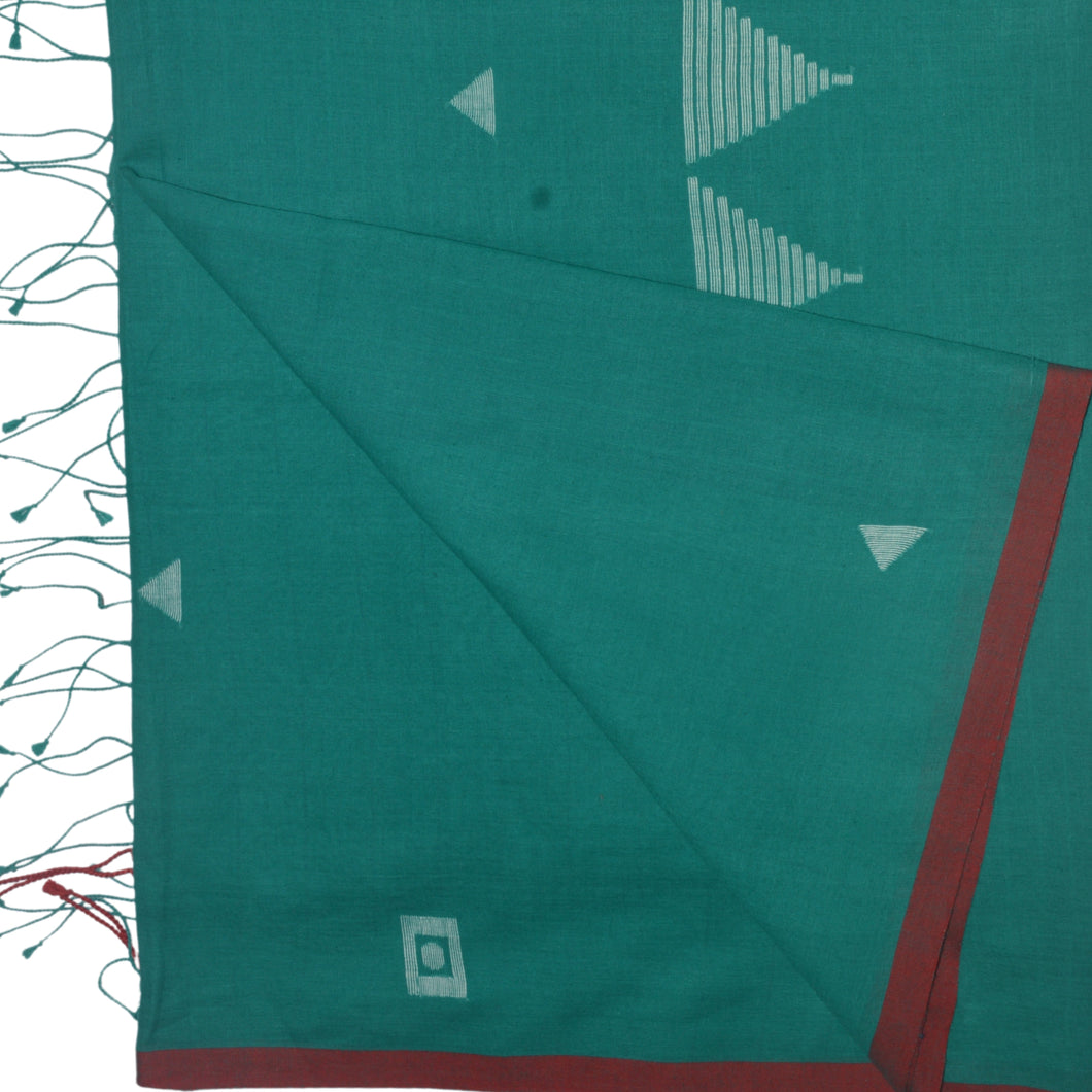 Green Jamdani With Red Border Saree