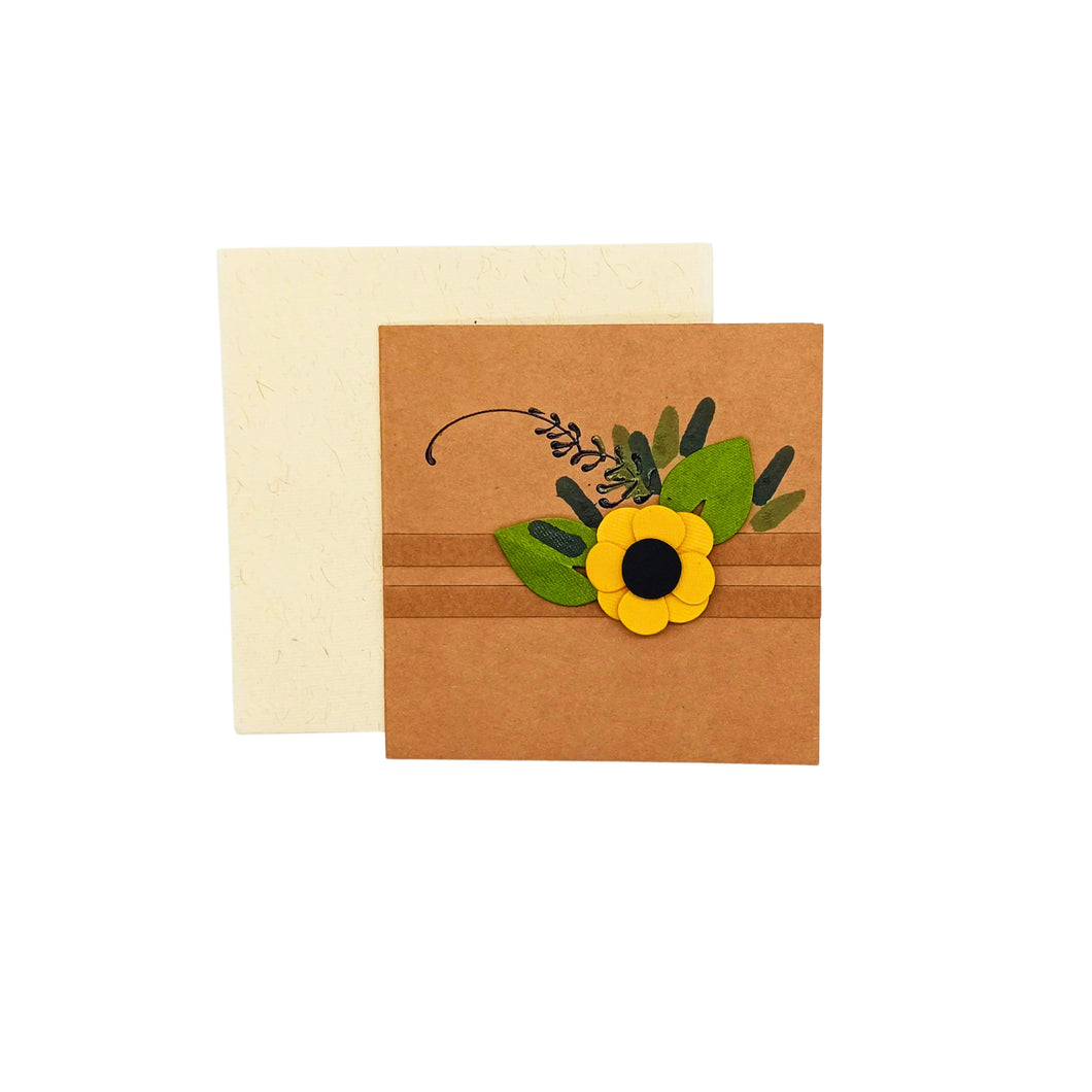 Green Leaves With Yellow Flower Greeting Card