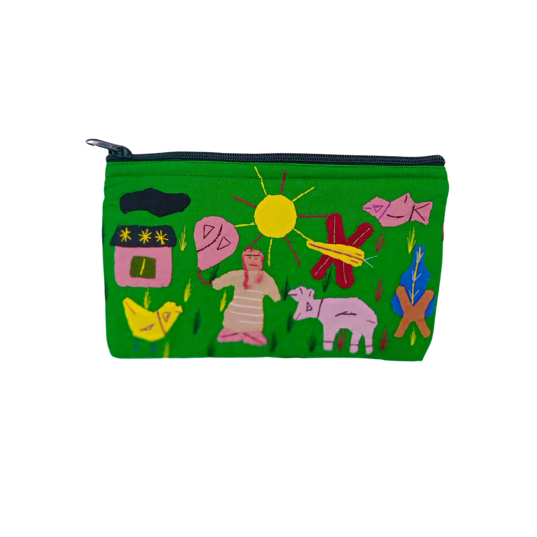 Green With Muliticolour Applique Purse