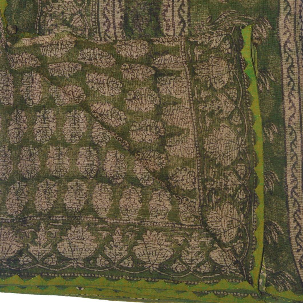 Green With White Printed Kota Saree