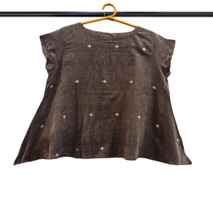 Grey Jamdani Motif Flare Top