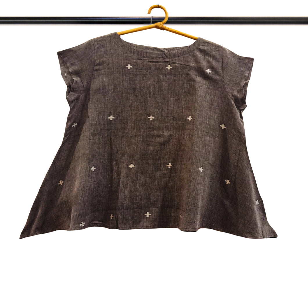 Grey Jamdani Motif Flare Top