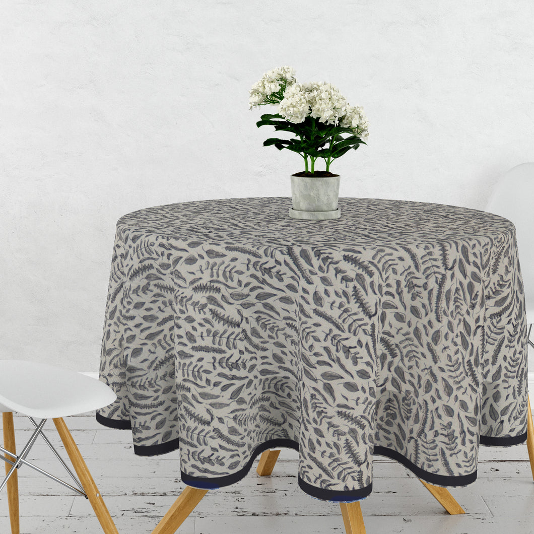 Grey Leaves Printed Table Cloth