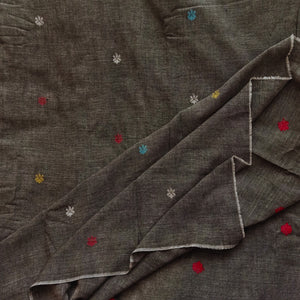 Grey With Multicolour Jamdani Motif Fabric