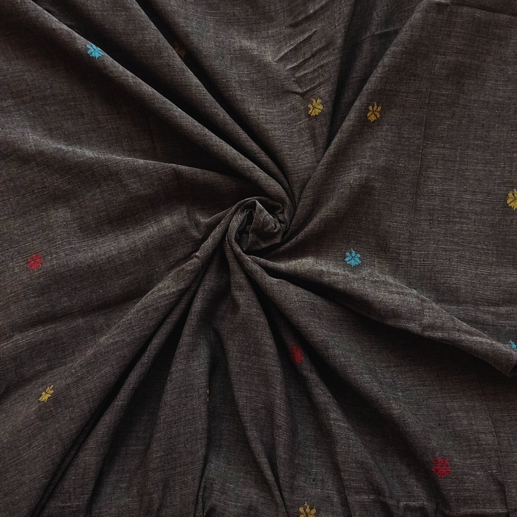 Grey With Multicolour Jamdani Motif Fabric