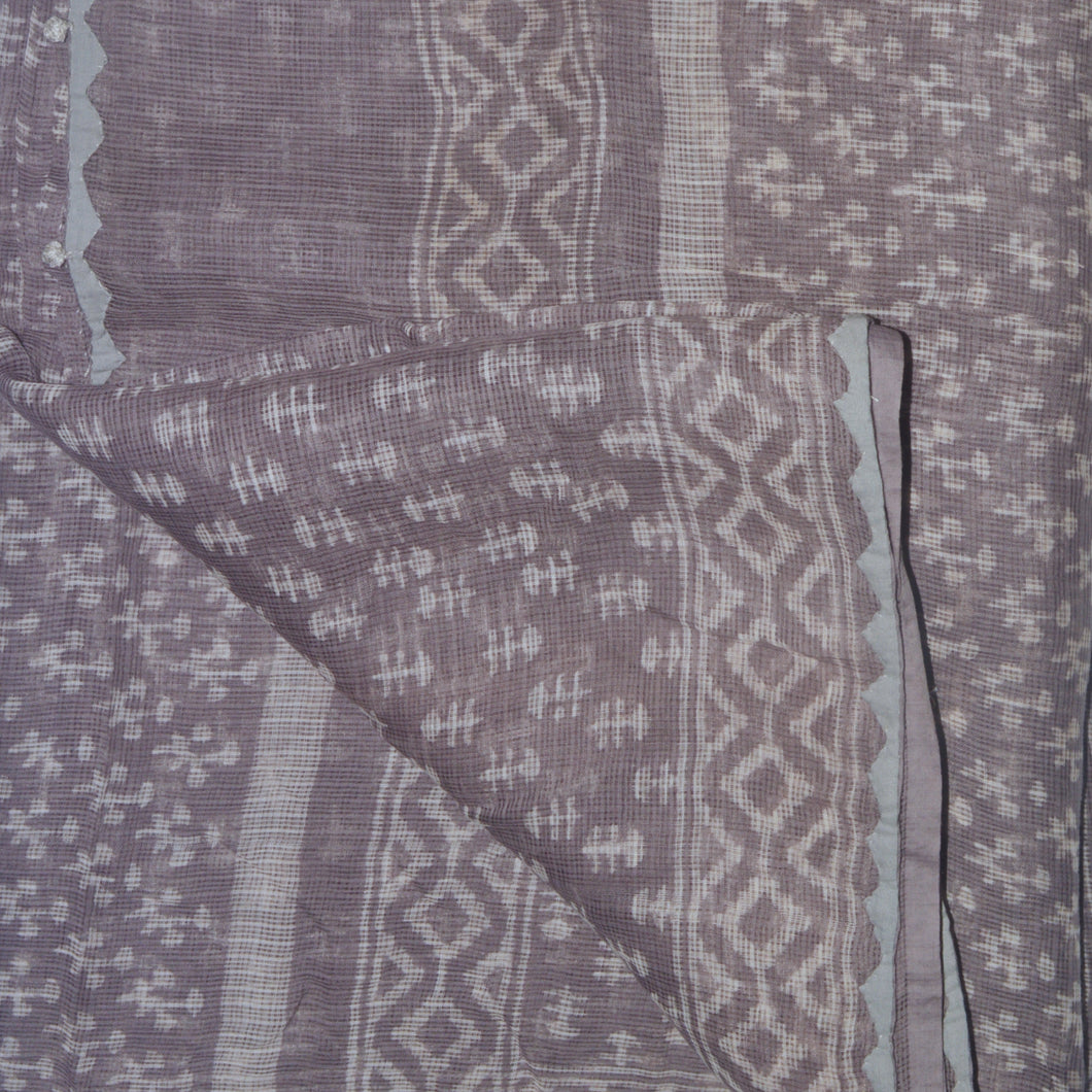 Grey With White Printed Kota Saree