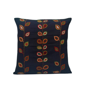 Kantha Stitched Leaf Design Cushion Cover