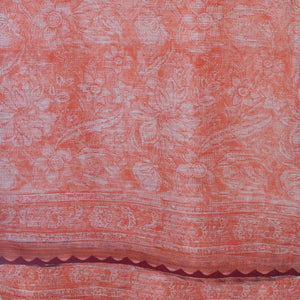 Light Orange With White Printed Kota Saree