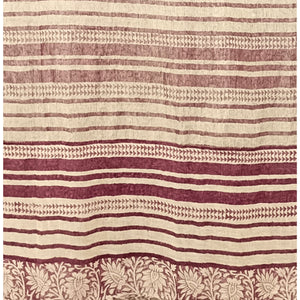 Linen Maroon Stripes & Flower Printed Saree