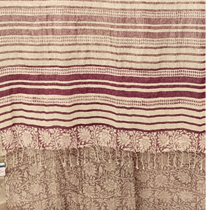 Linen Maroon Stripes & Flower Printed Saree