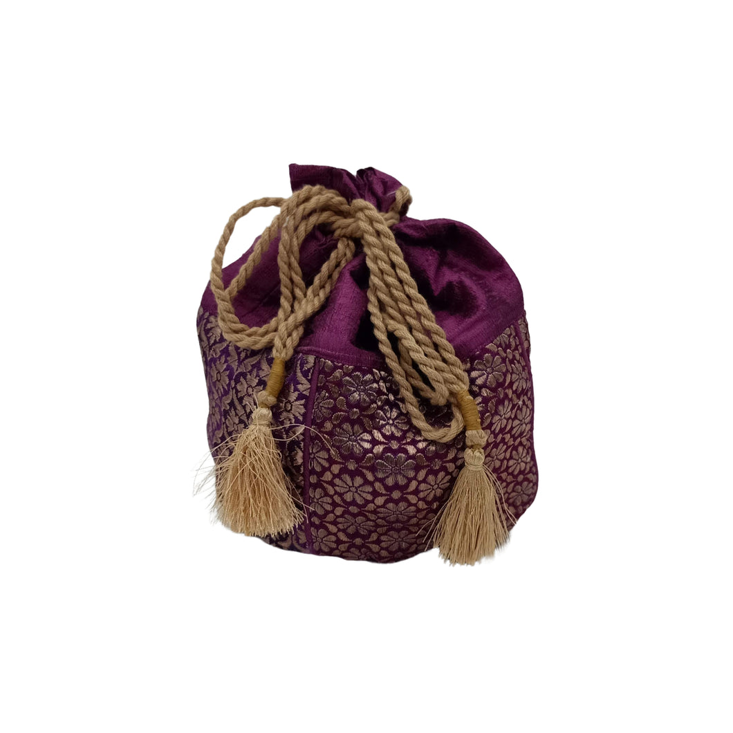 Magenta Square Silk Batua Bag