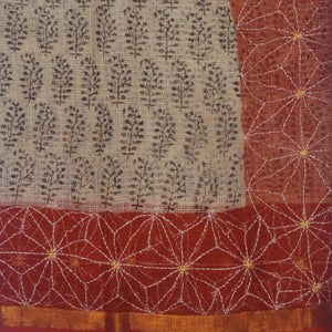 Maroon Border With Black Printed Kota Saree