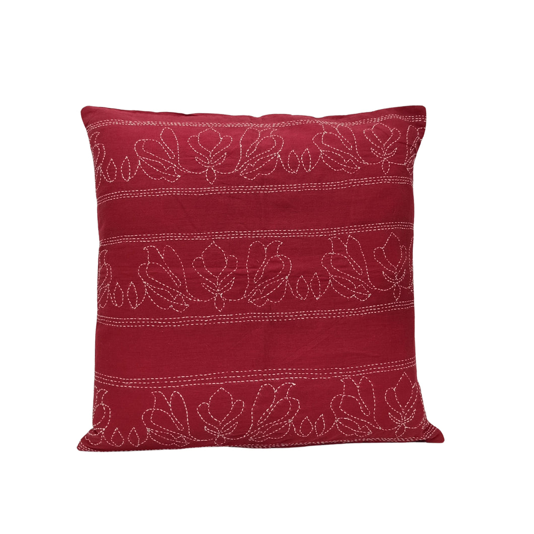 Maroon Flower Embroidery Cushion Cover