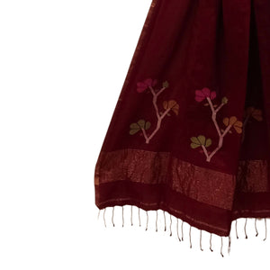 Maroon Flowers Motif Jamdani Dupatta