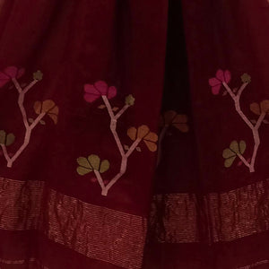 Maroon Flowers Motif Jamdani Dupatta