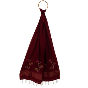 Maroon Flowers Motif Jamdani Dupatta