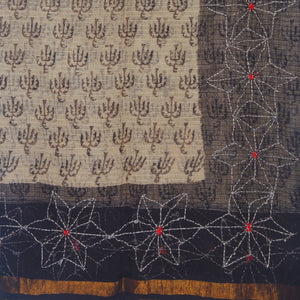 Maroon With Black Kantha Border Kota Saree