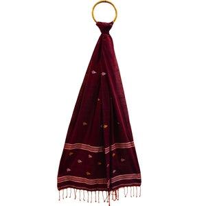 Maroon With White Jamdani Motif Stole