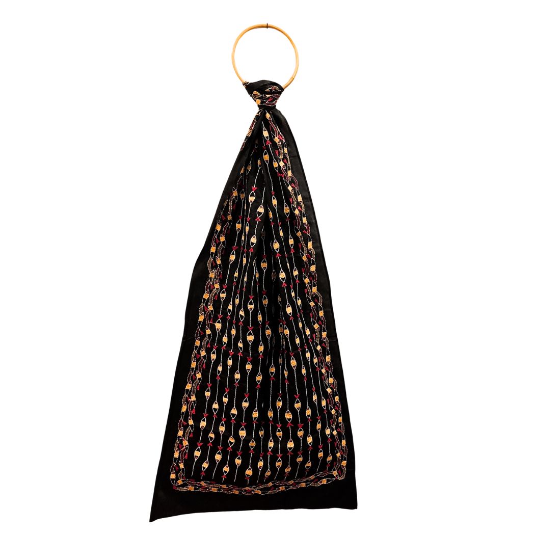 Multicolour BlackColour Base Kantha Stitched Stole