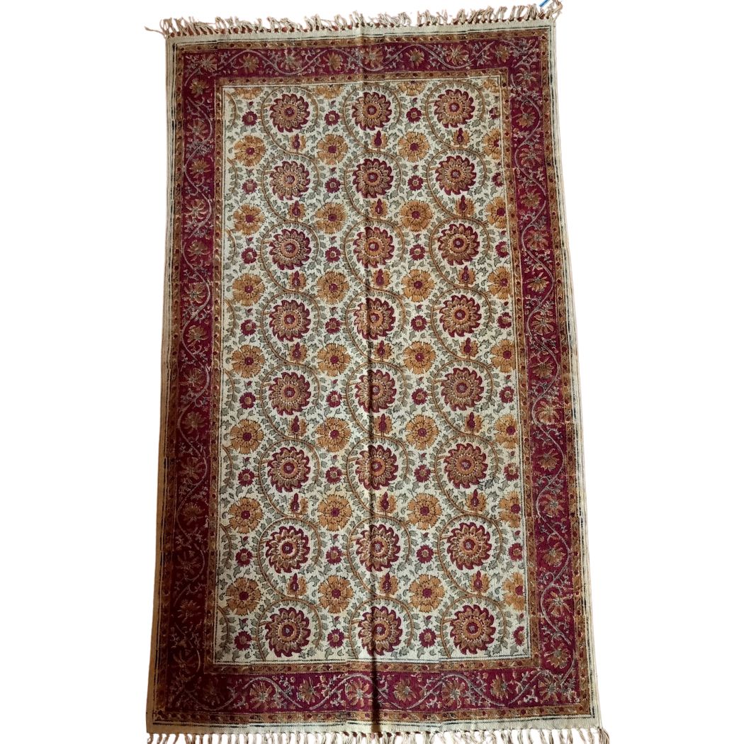 Multicolour Flower Design Kalamkari Durrie