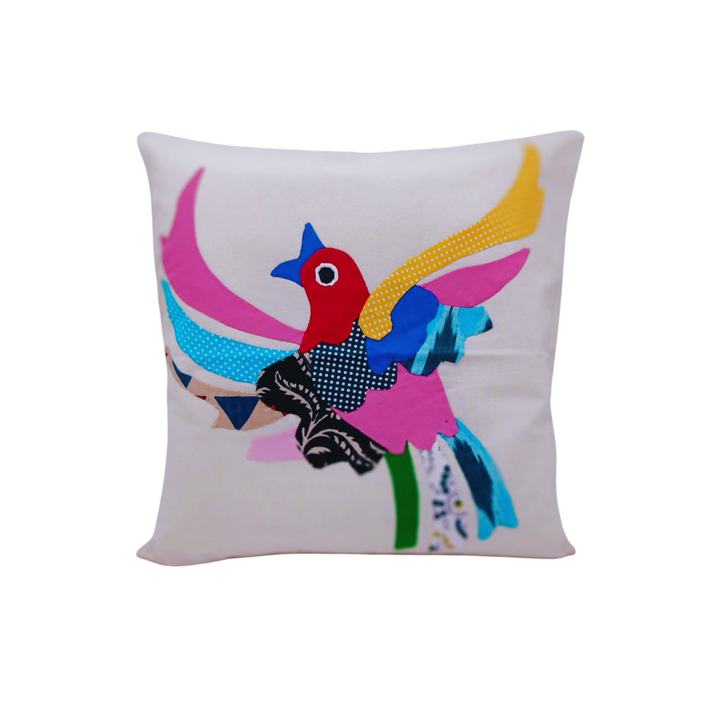 Multicoloured Bird Applique Cushion Cover