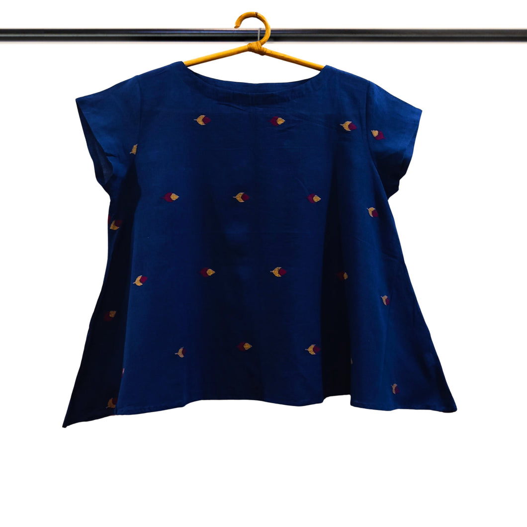Navy BlueJamdani Motif Flare Top