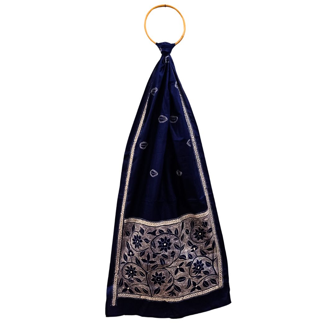 Navy Blue Colour Base Kantha Stitched Stole