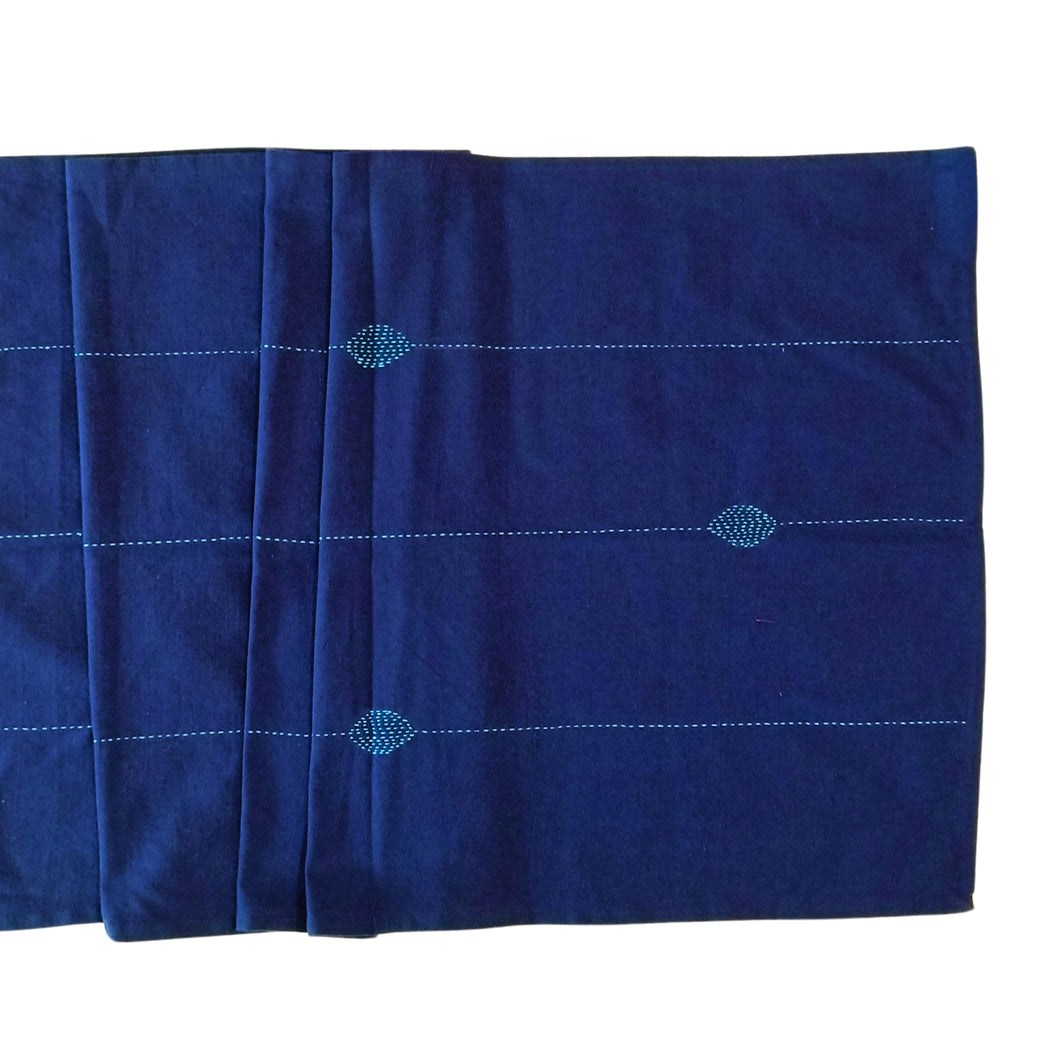 Navy Blue Flower Run Stitched Table Runner