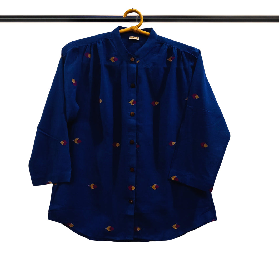 Navy Blue Jamdani Motif Top
