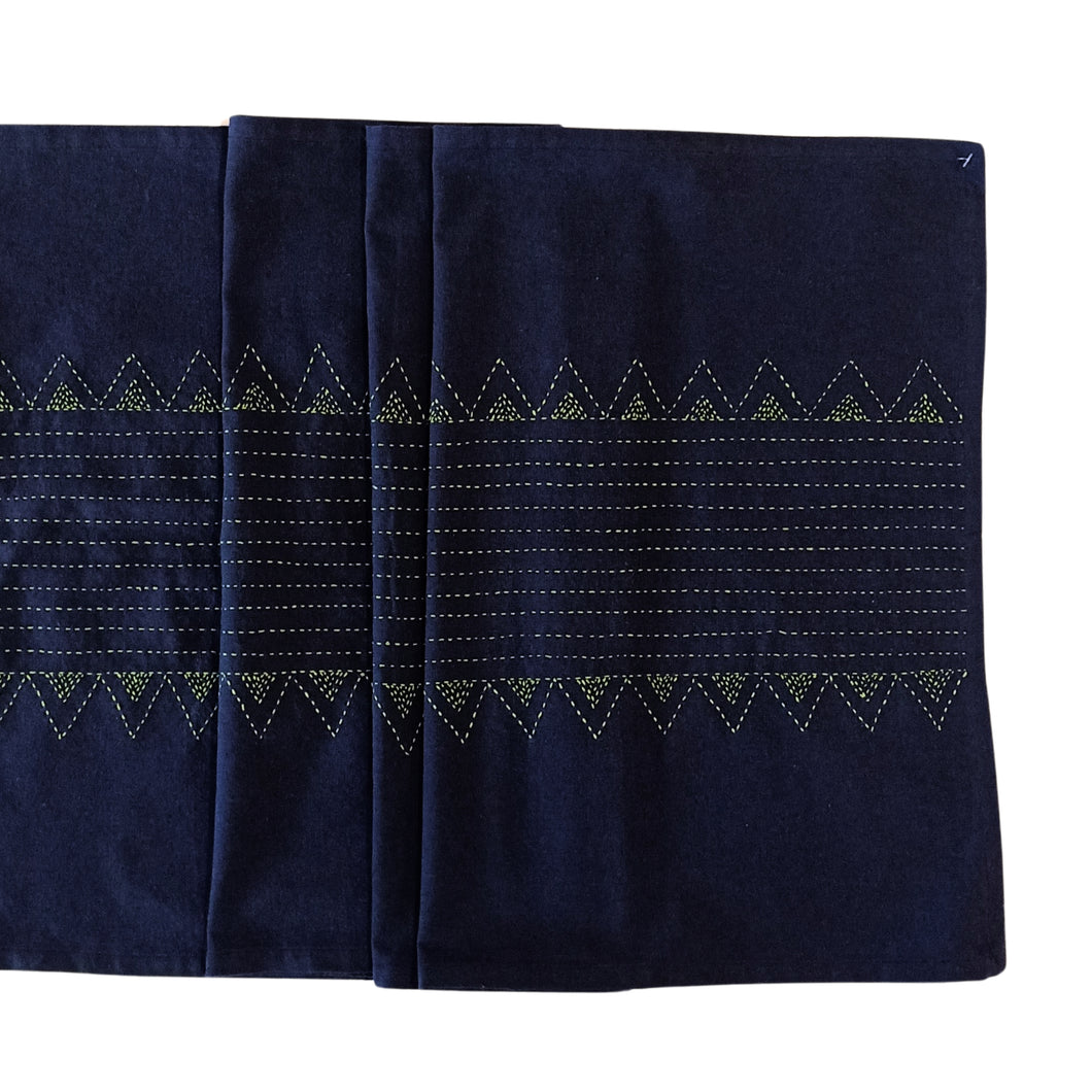 Navy Blue Kantha Stitched Table Runner
