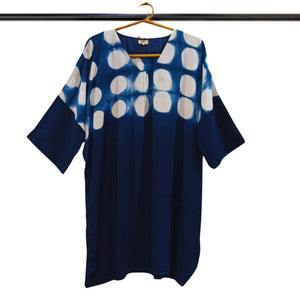 Navy Blue Clamp Shibori Balloon Dress