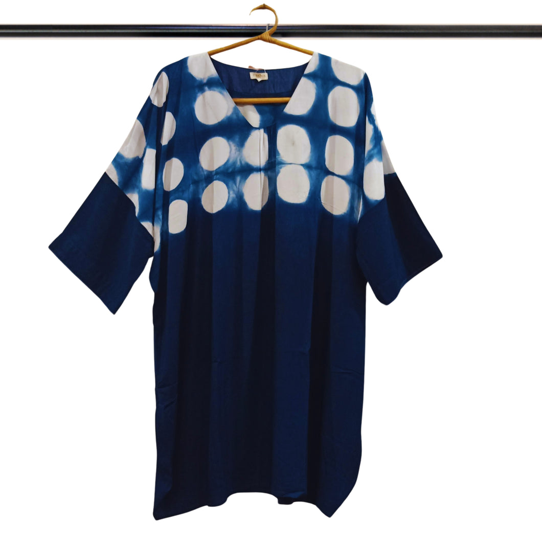 Navy Blue Clamp Shibori Balloon Dress