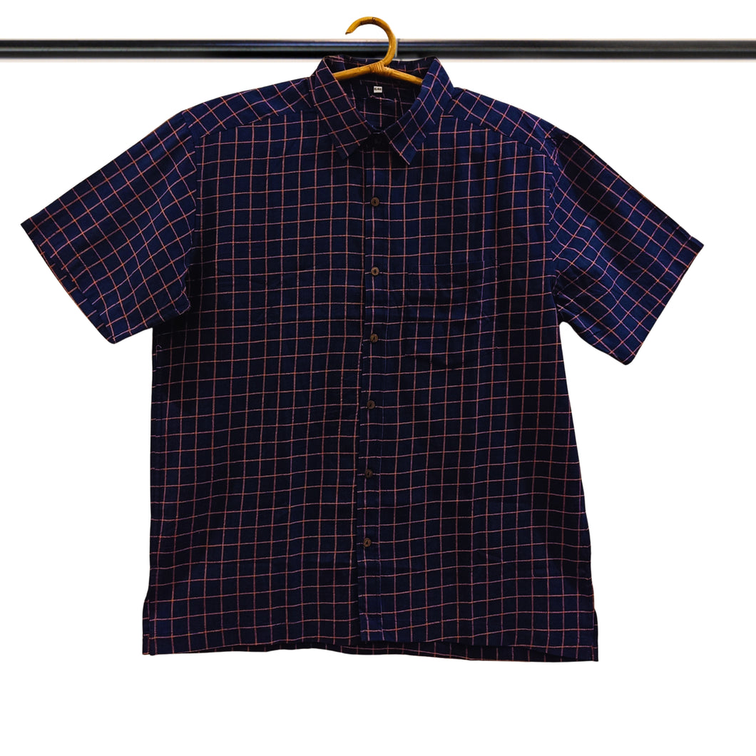 Navy Blue With Rust Checks Shirt