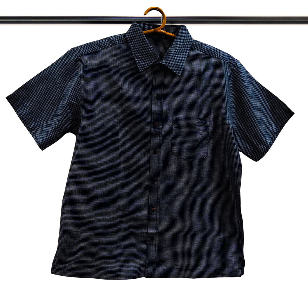 Navy Blue With White Checks Shirt
