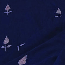 Load image into Gallery viewer, Navy Blue With White Jamdani Leaf Motif Fabric

