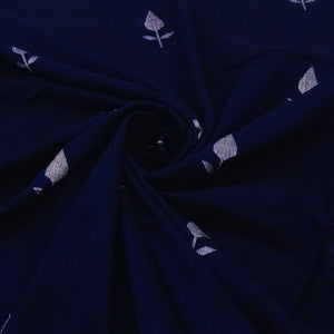 Navy Blue With White Jamdani Leaf Motif Fabric