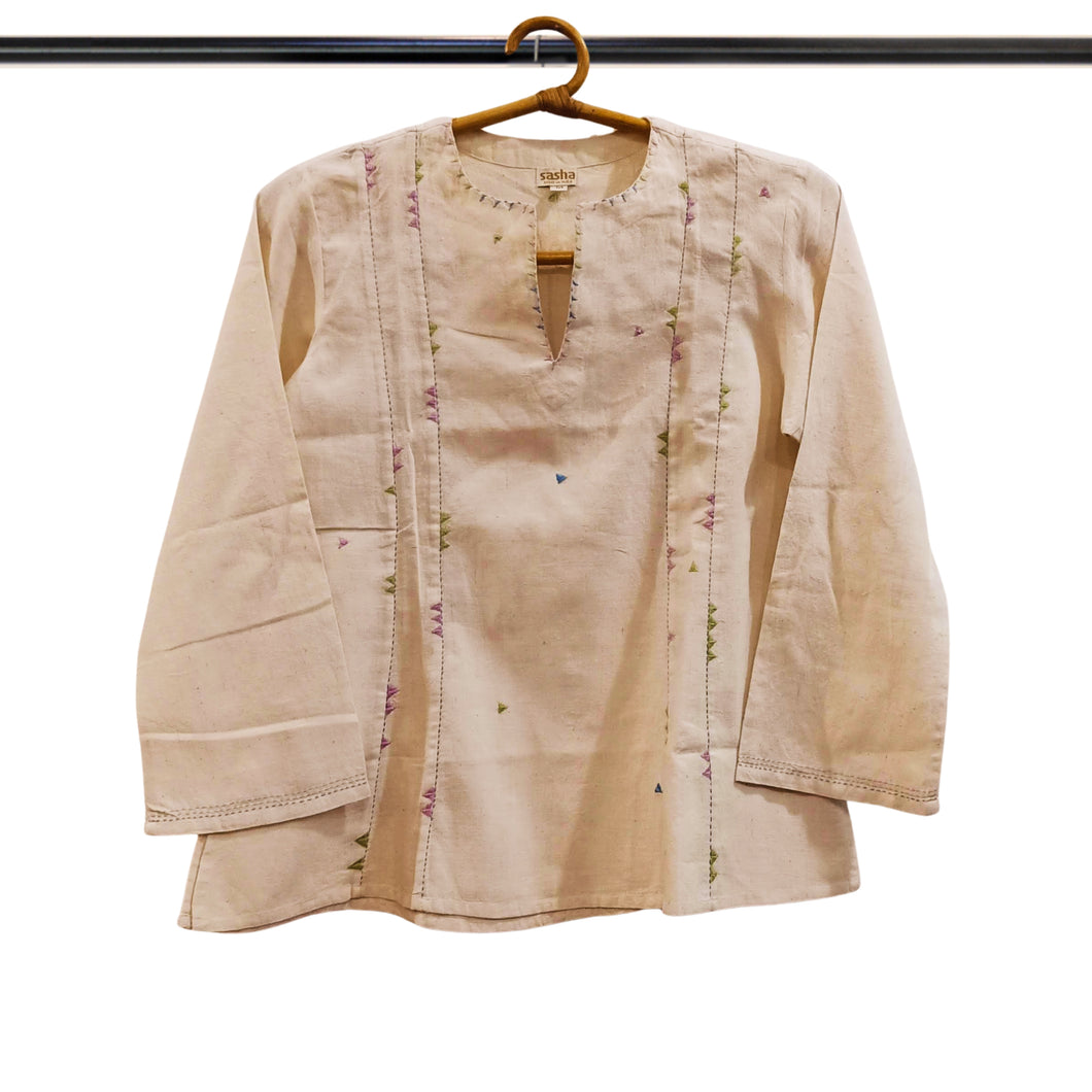 Off White Embroidery Panel Top