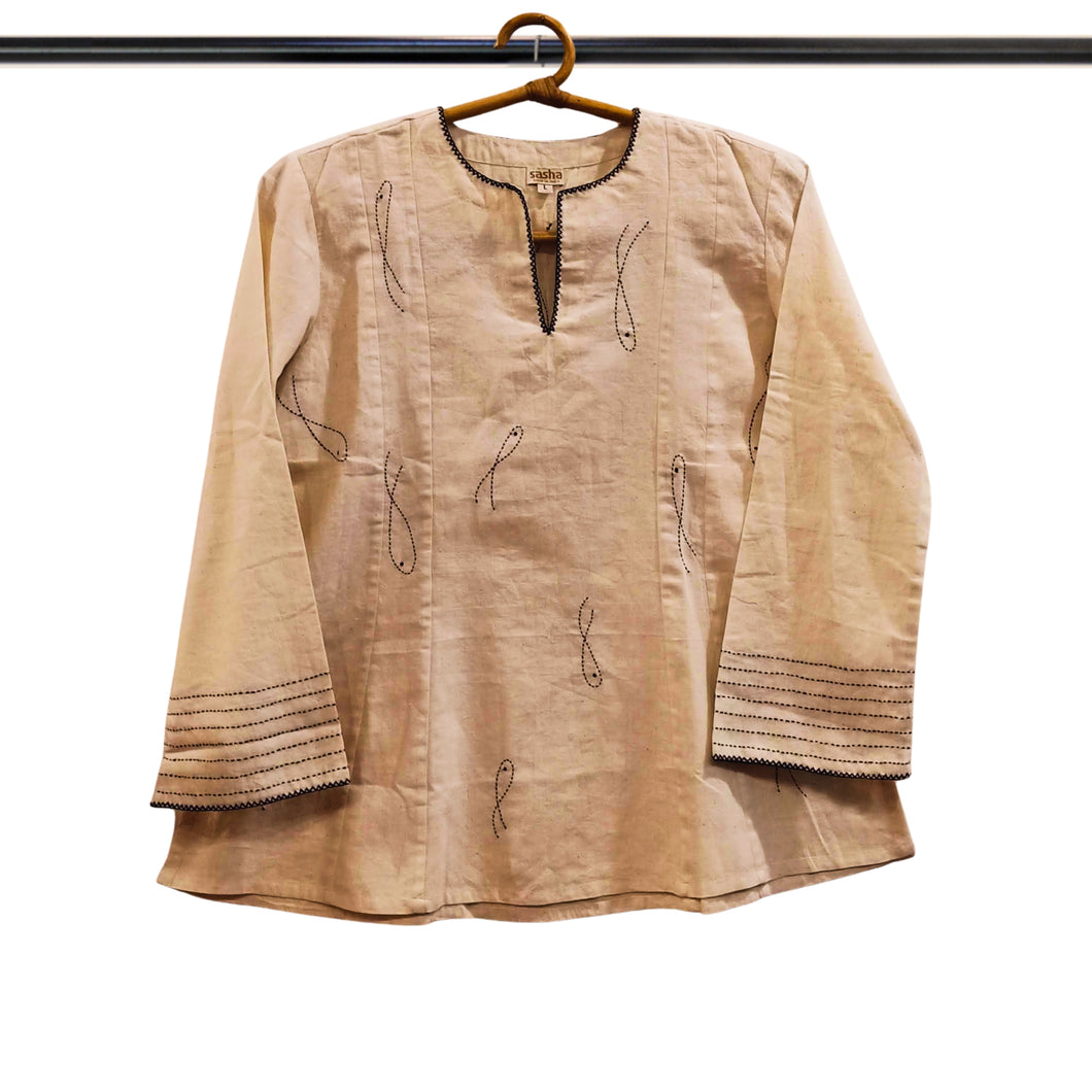 Off White Fish Embroidery Top