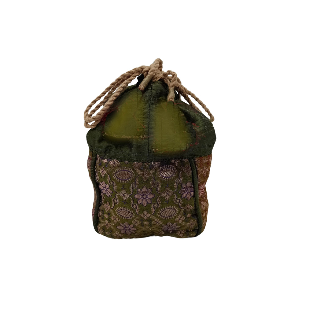 Olive Green Square Silk Batua Bag