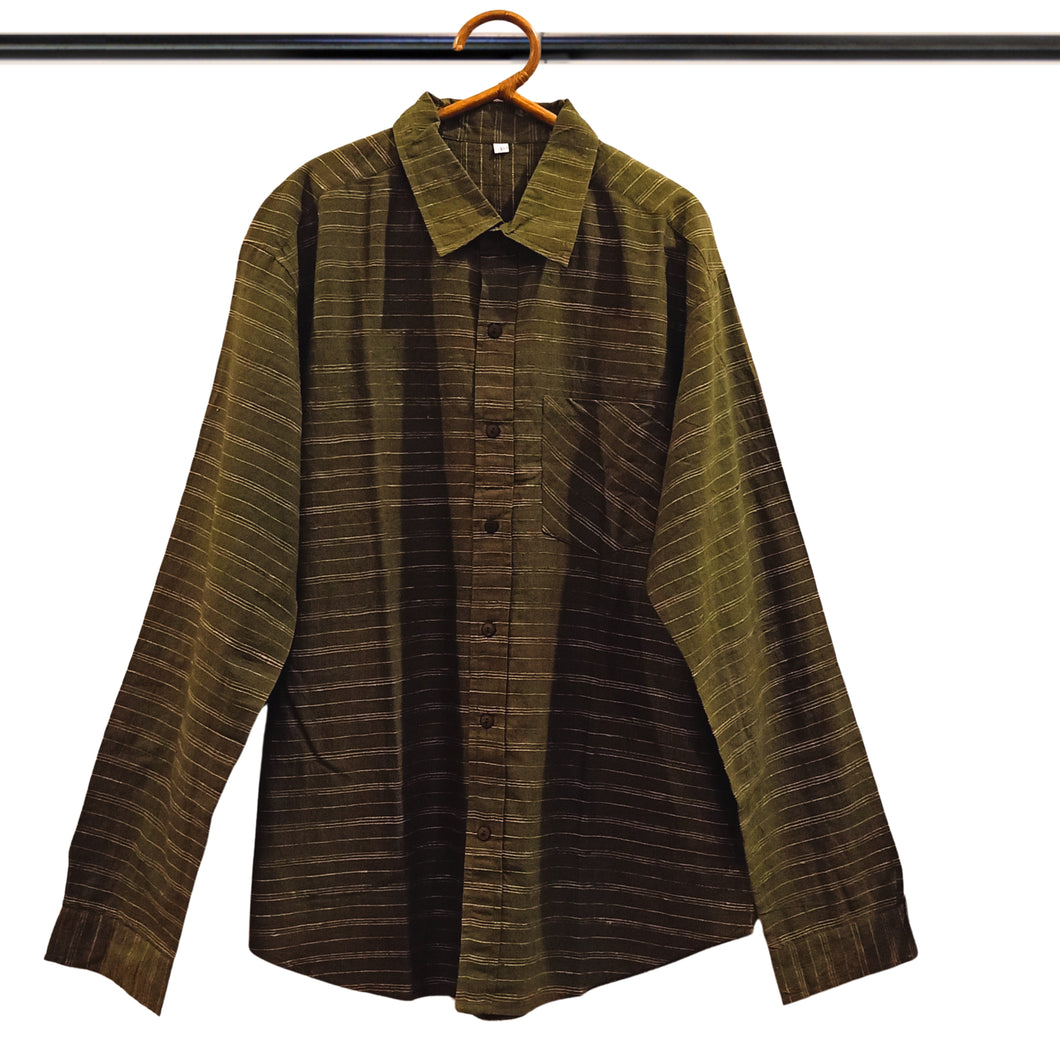 Olive Green Stripes Cotton Shirt