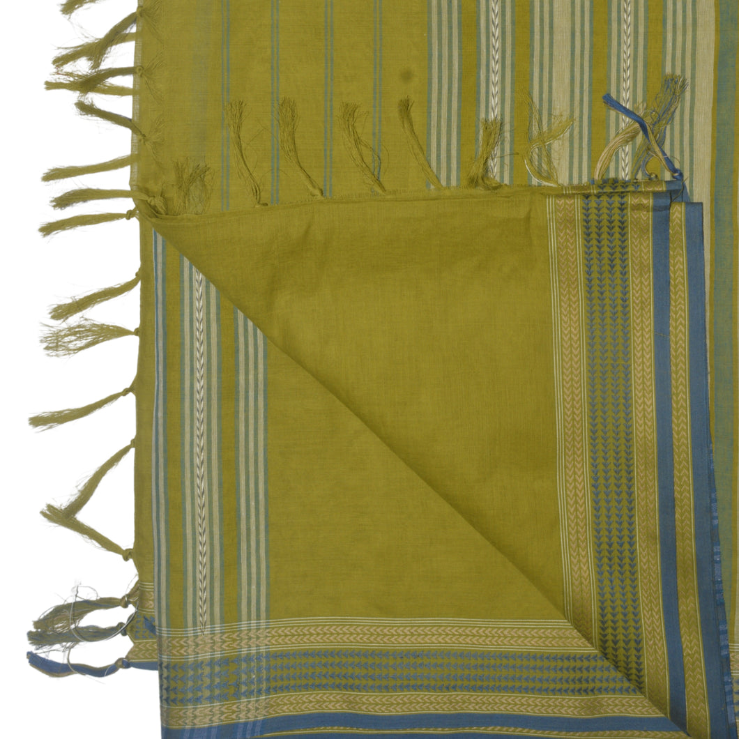 Olive Green Woven Border Saree