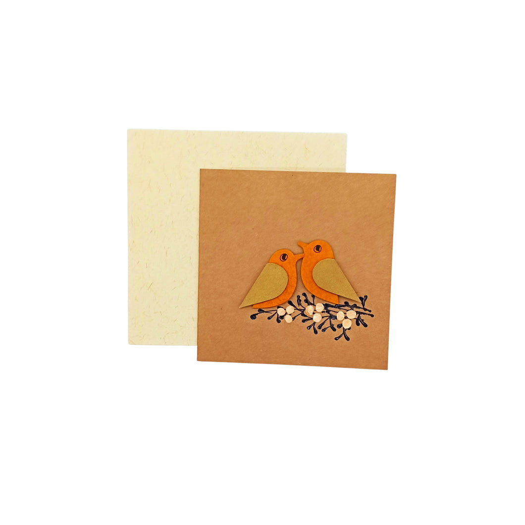 Orange Birds On Branches Greeting Card