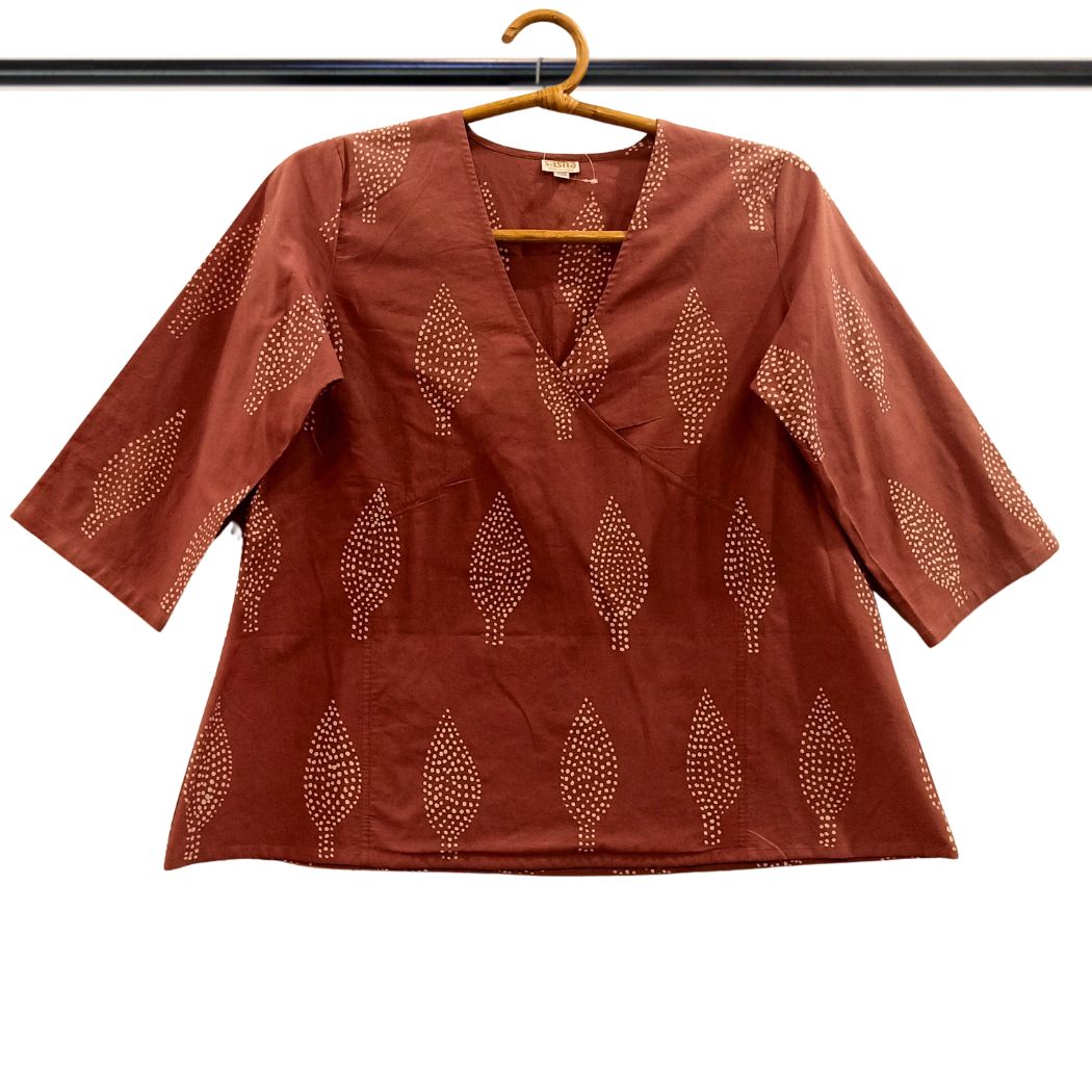 Peach With White Lotus Bud Design Batik Wrap Top