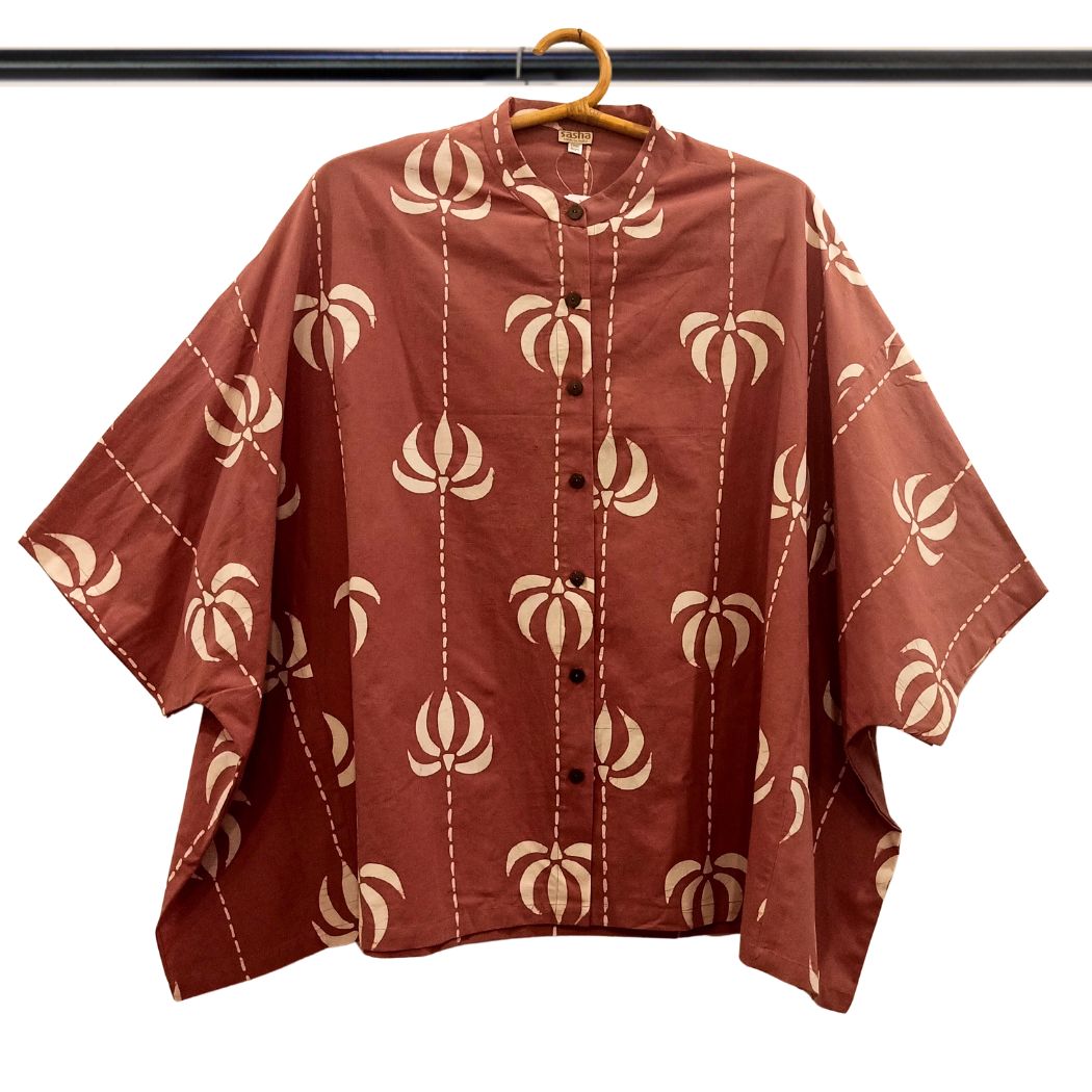 Peach With White Lotus Design Batik Over Size Top