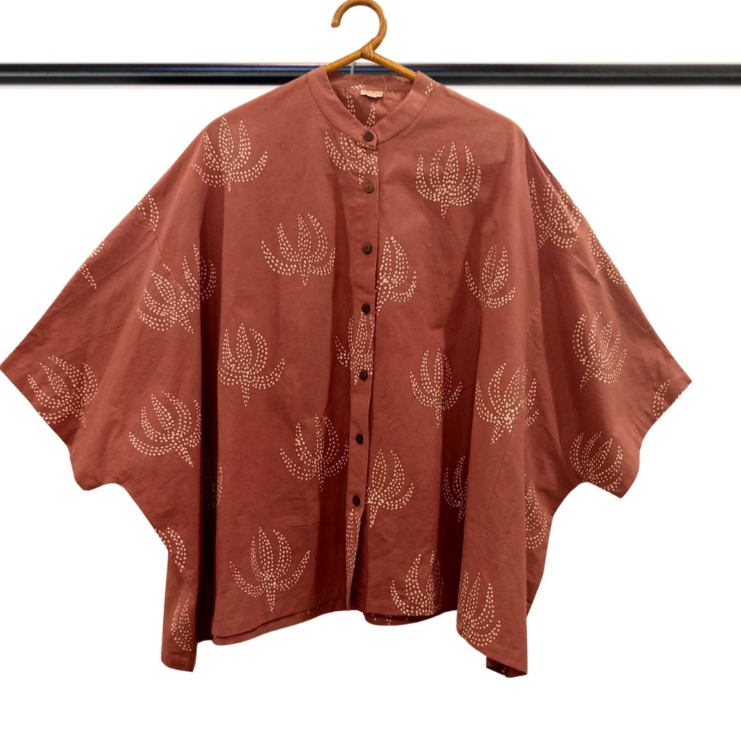 Peach With White Lotus Dot Design Batik Over Size Top